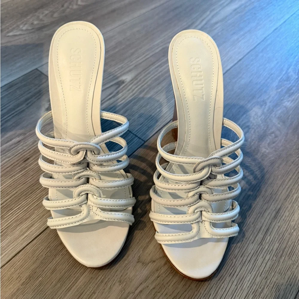SCHUTZ Cream Strappy Wedge Sandals
